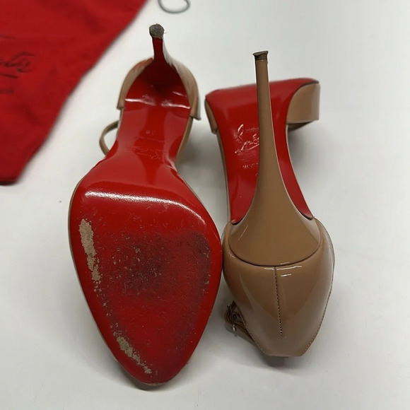 Christian Louboutin Senora T-strap High Heel Heels Shoes 100 MM Tan Nude Size 38 - Picture 11 of 13